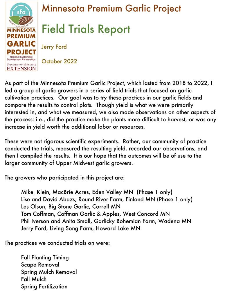 Garlic Project Field Trials Report
