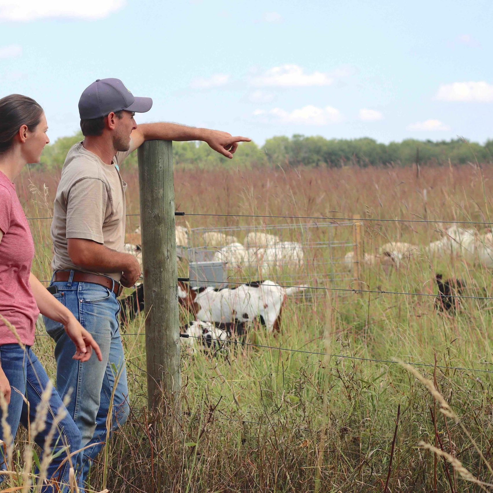 2024 Fall Mary and Jonathan outside goat and sheep pastures cropped for web