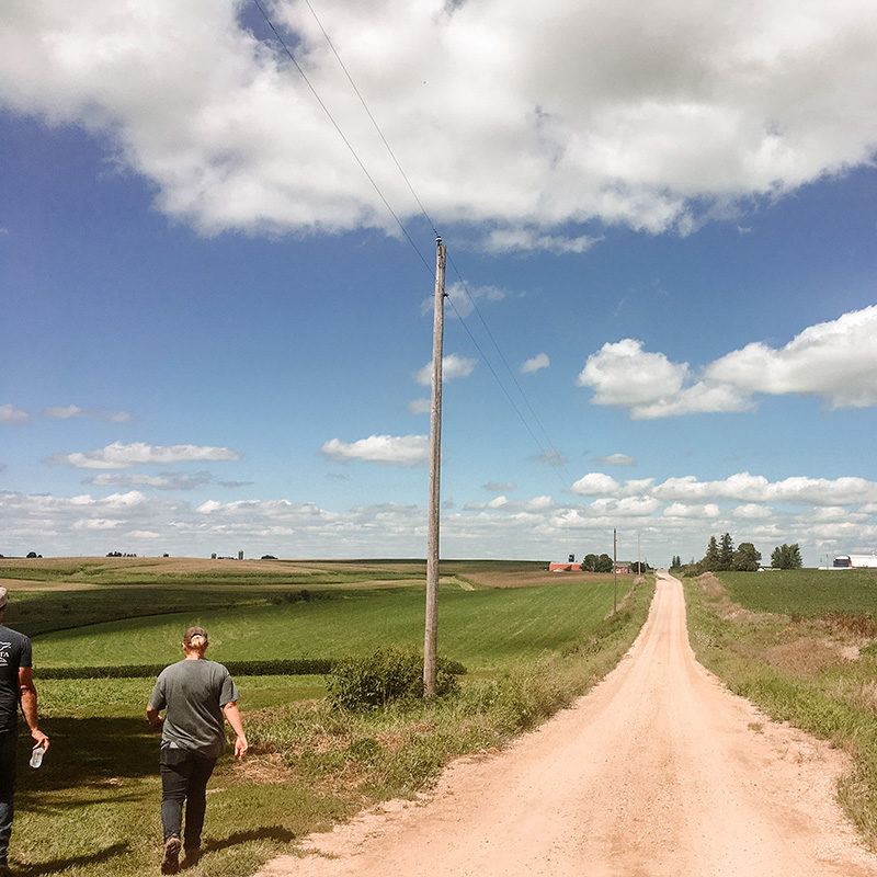 Walking down road